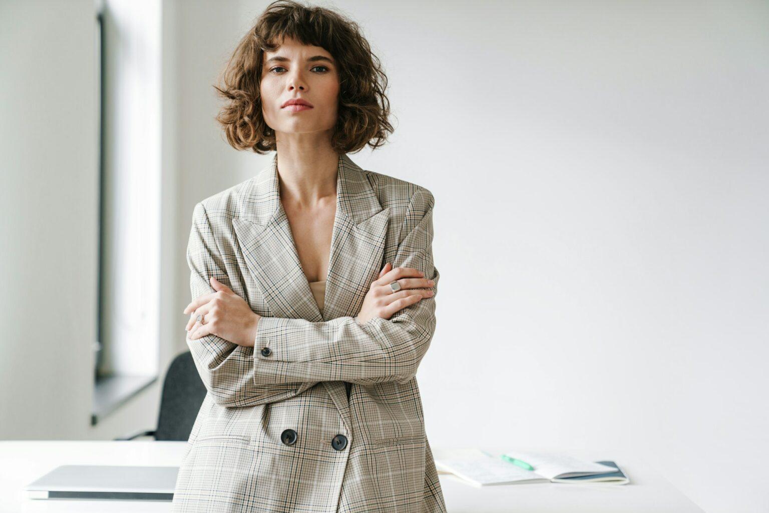 Caucasian confidence businesswoman looking at camera
