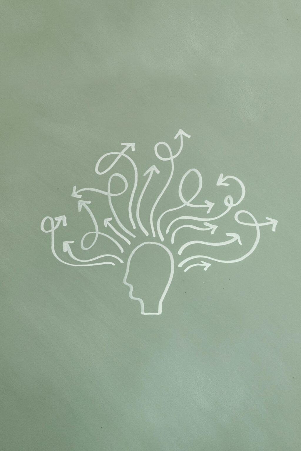 Abstract illustration symbolizing mental health and ADHD awareness with arrows representing thoughts.