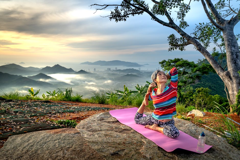 Yoga practice outdoors in mountains