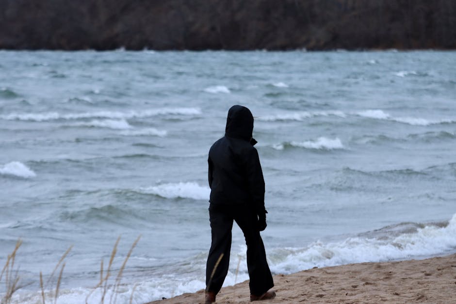 Person standing calmly in a stormy landscape symbolizing resilience