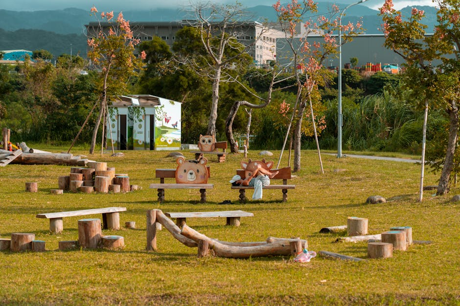 Children playing in a green park