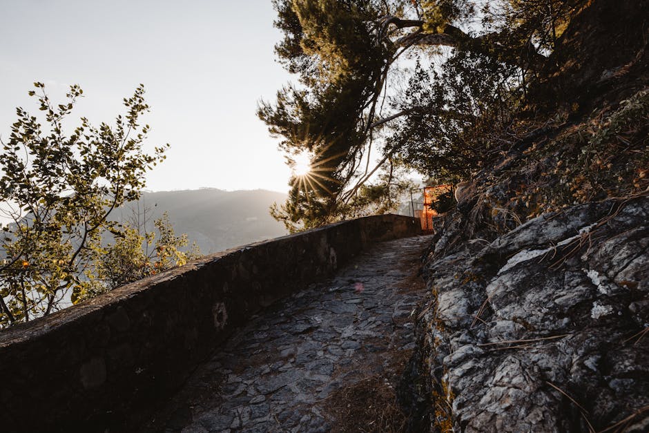 Person walking on a mountain path with a sense of peace