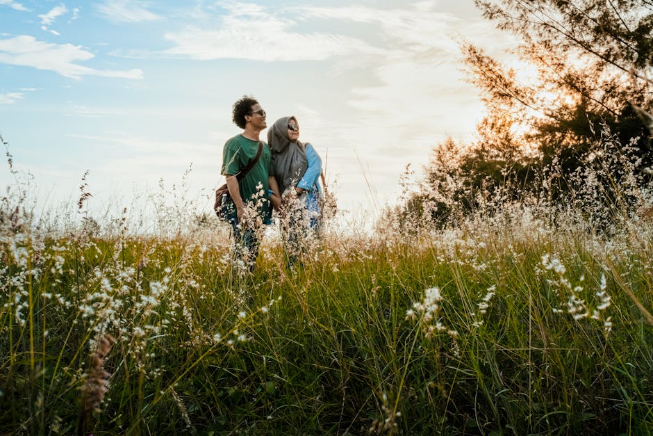 Couple walking together in a peaceful natural setting