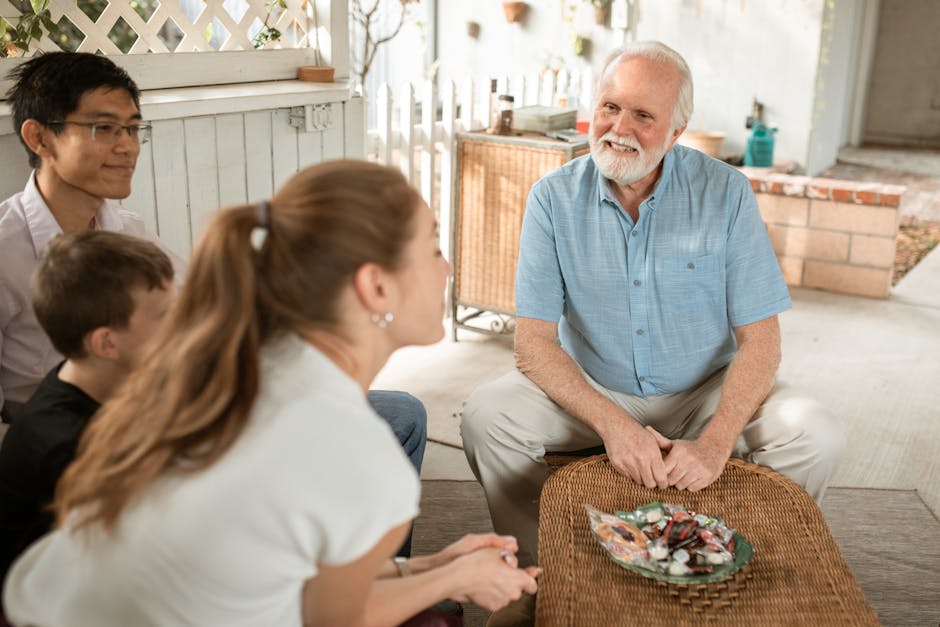 Group of seniors talking together in a community center