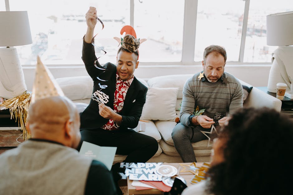 Group of people sharing a joyful moment together in a living room