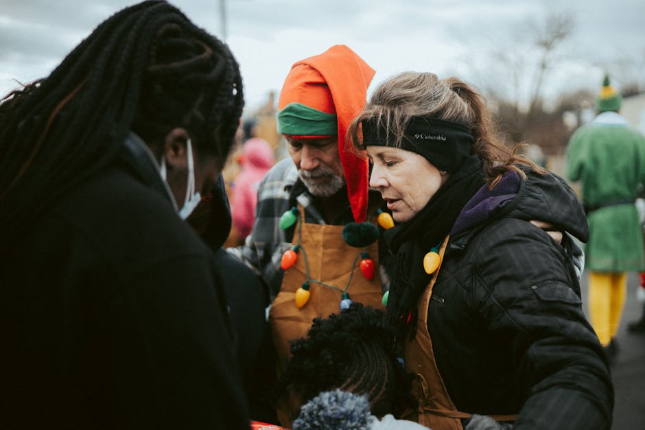 Group of people in a community gathering or volunteer activity representing social connection