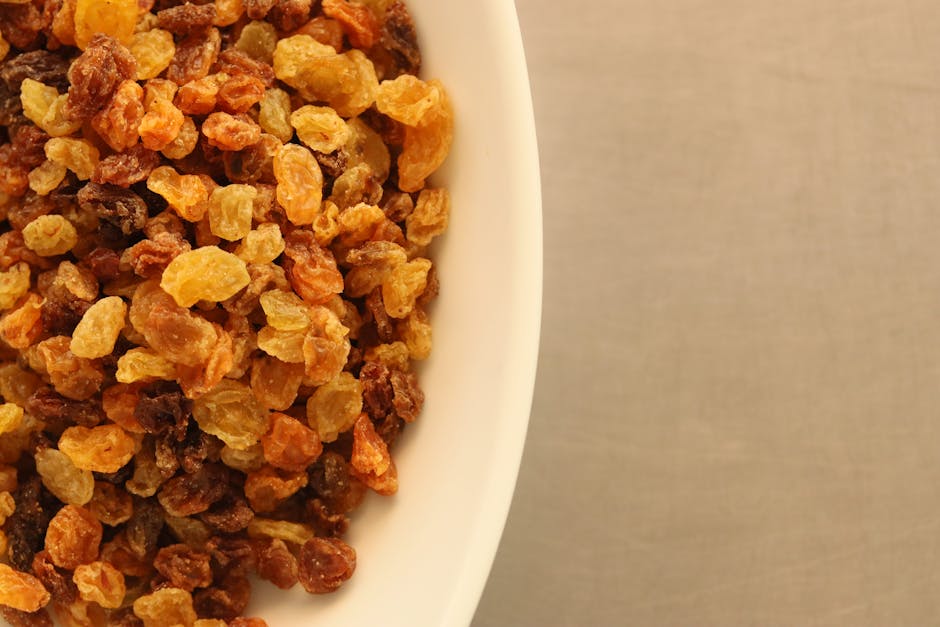 Close-up of a raisin being examined in hand