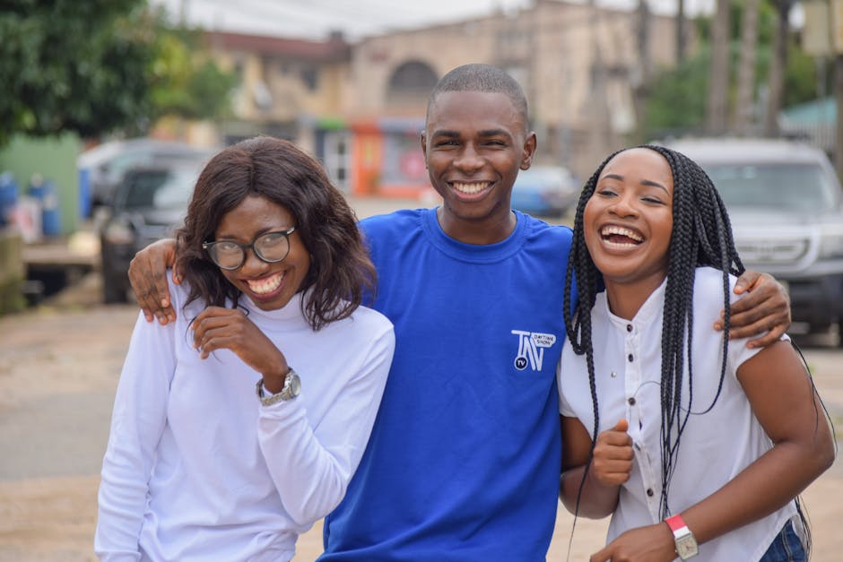 Smiling people sharing a positive moment outdoors