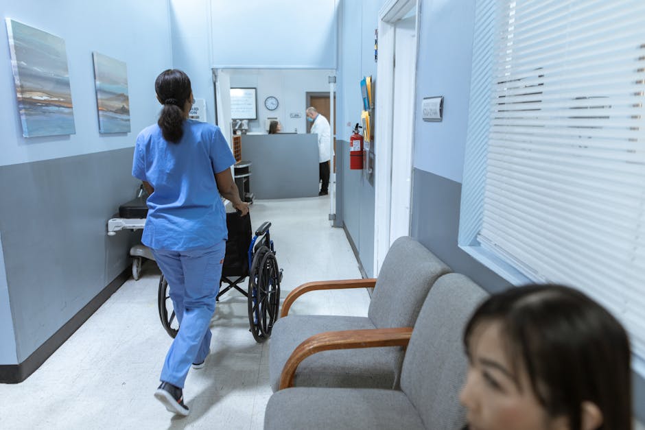 Nurse taking a short mindful breathing pause during a hospital shift