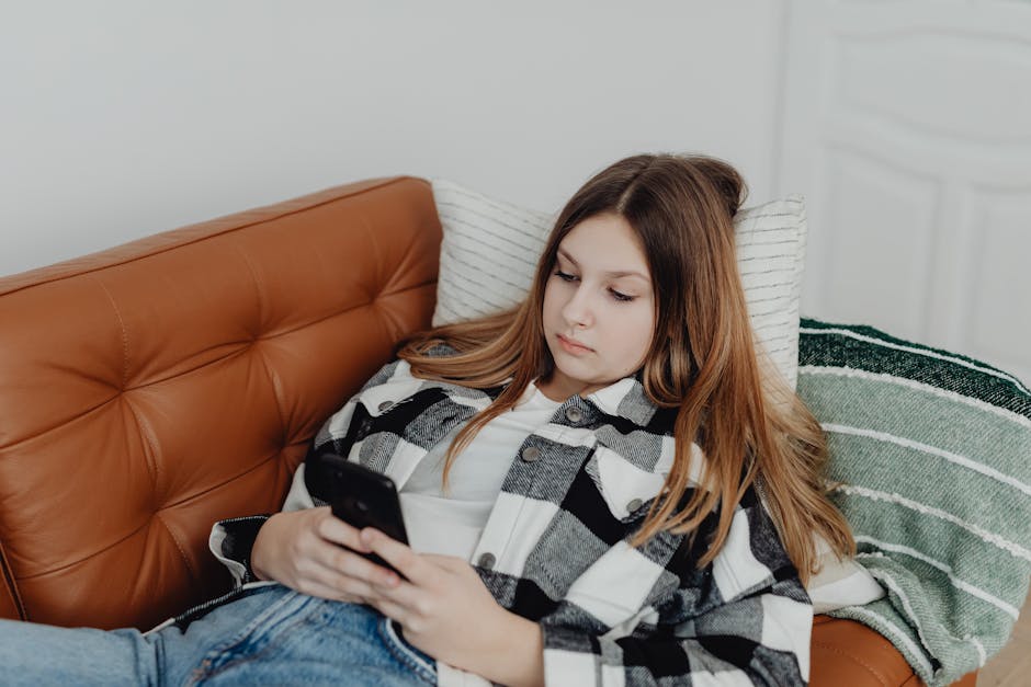 Teenager using smartphone with stress and distraction