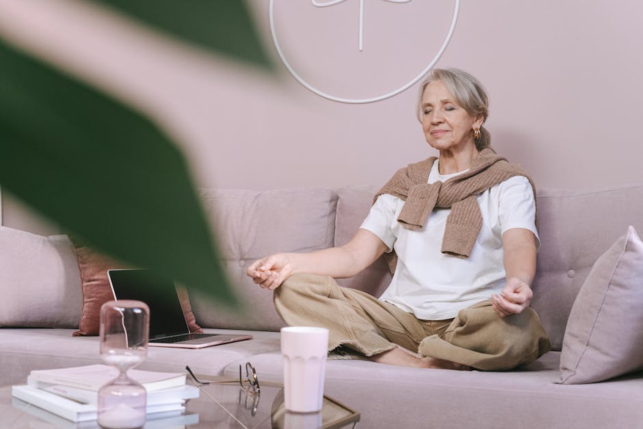 Adult practicing mindfulness meditation in a calm indoor setting