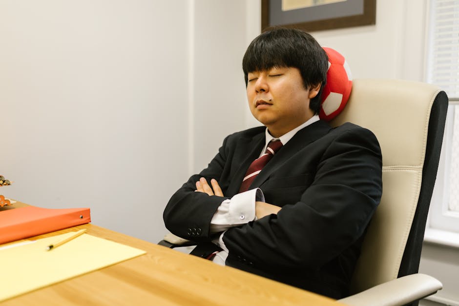 Person meditating in a calm office environment