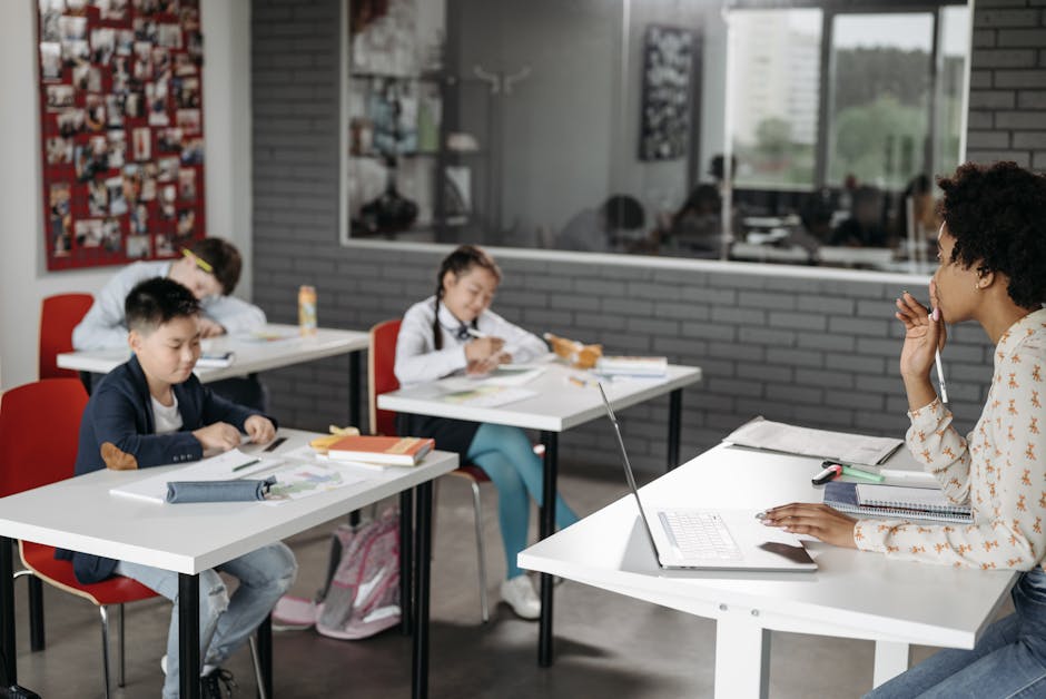 Students practicing breathing exercise in a school setting