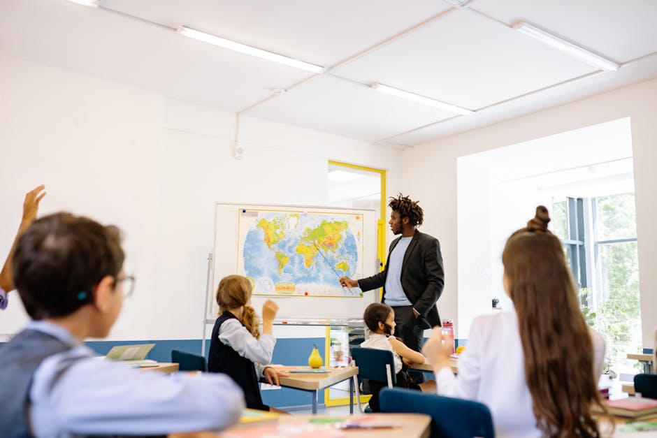 Calm school environment with children and teacher