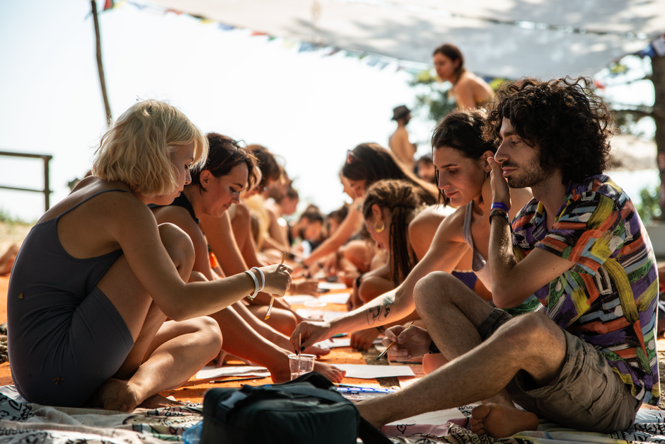 Friends meeting in a creative workshop or club setting