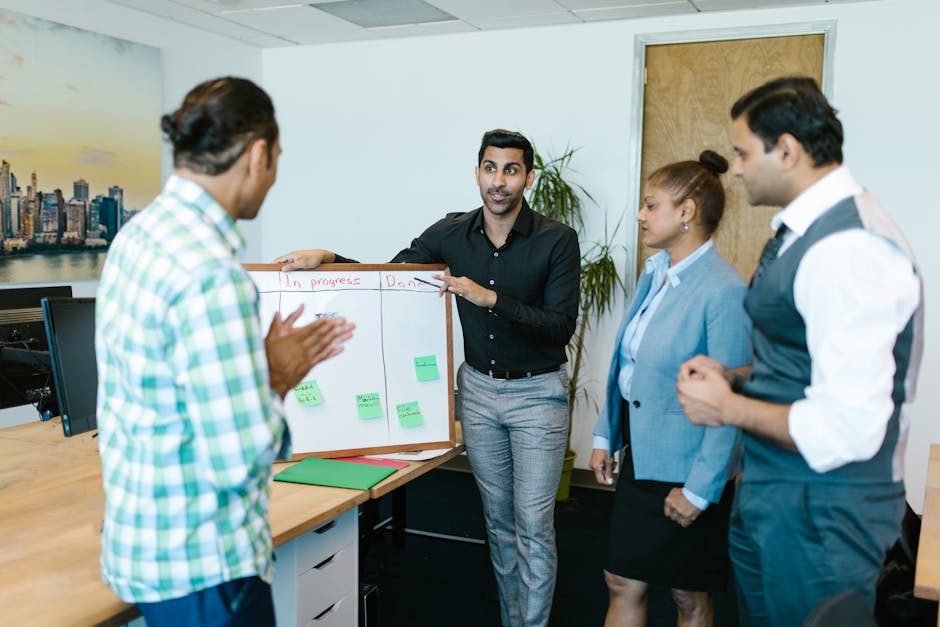 Team discussion about work values and meaning in the workplace