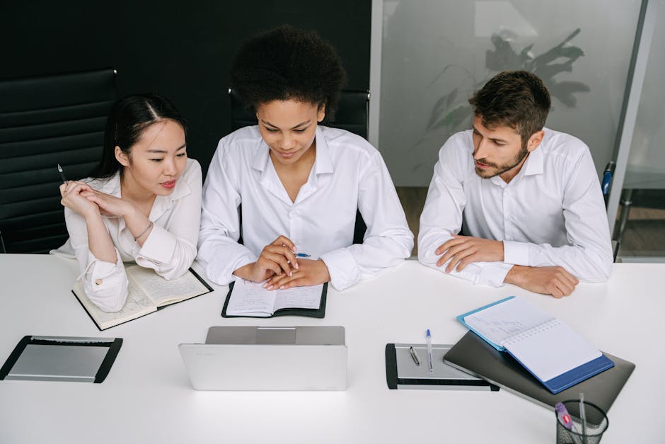 Team working in a calm modern office with focused collaboration