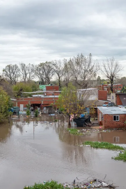 Aerial view of a flooded neighborhood in Buenos Aires showcasing impact of storm