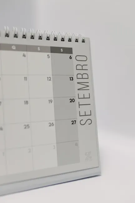 Close-up of a minimalist September calendar page in grayscale tones.